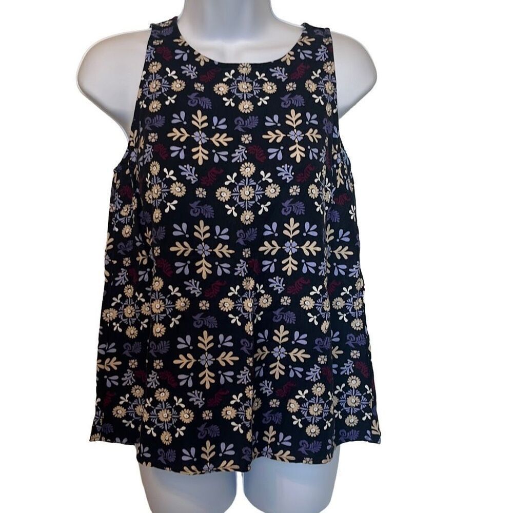 Ann Taylor Factory XS Blue Purple Floral‎ Linen Blend Flowy Top Workwear Office